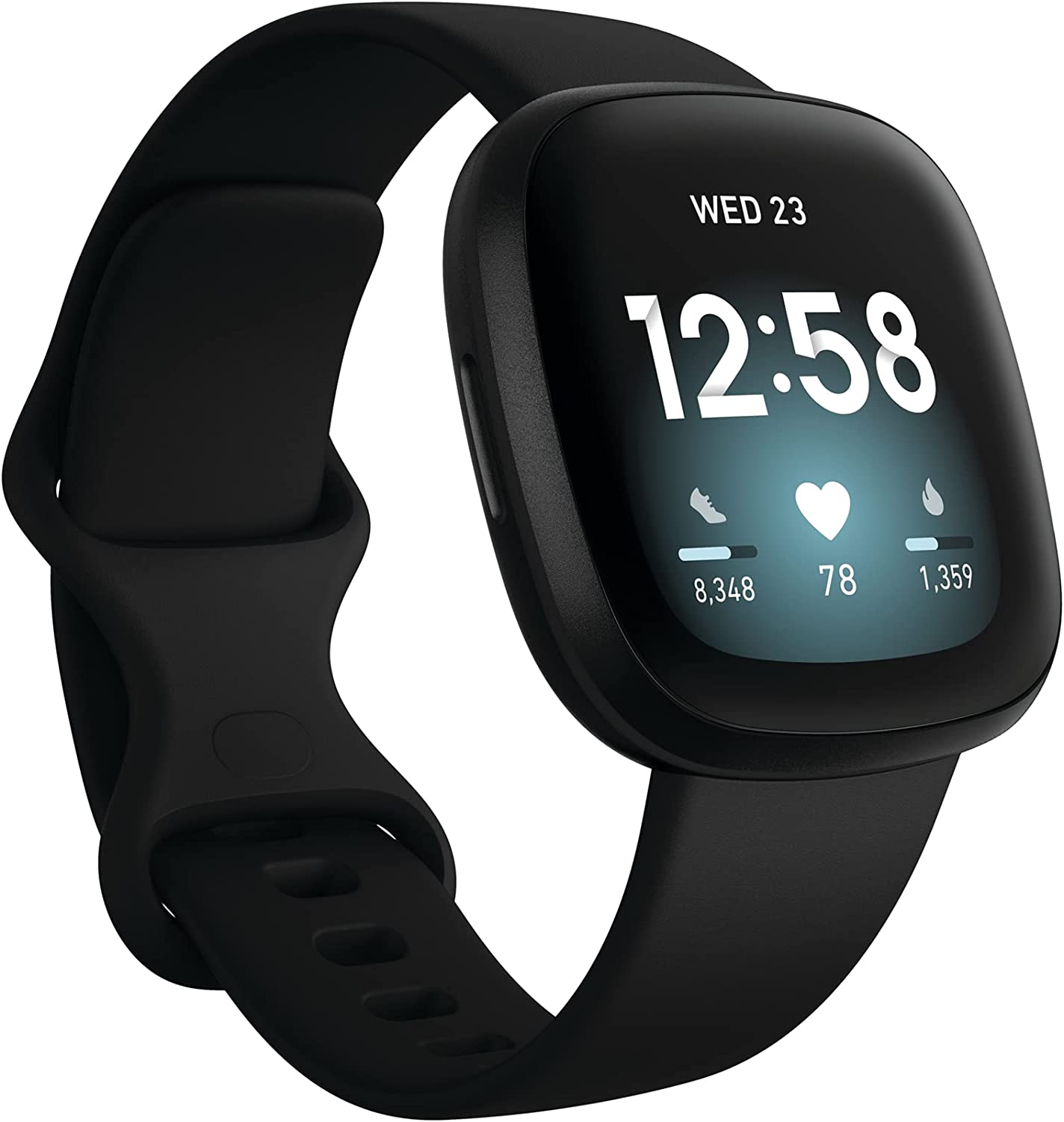 Fitbit Versa 3 Health & Fitness Smartwatch with GPS, 24/7 Heart Rate, Alexa Built-in, 6+ Days Battery, Black/Black, One Size (S & L Bands Included)